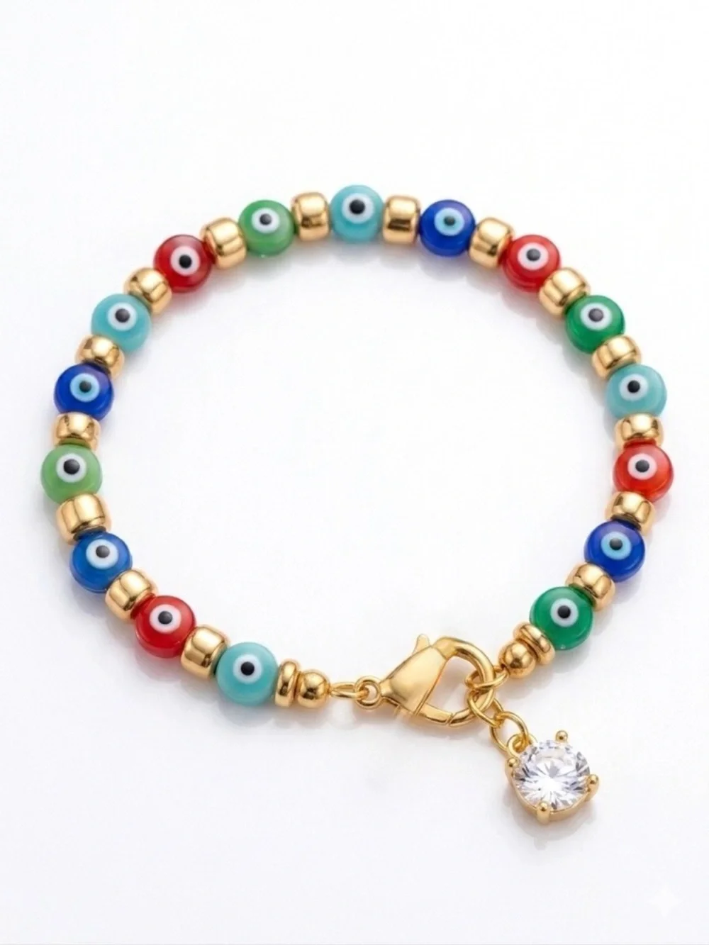 Mevecco Evil Eye Bead Bracelet Multicolor Gold Tone NIB Mother's Day Protection
